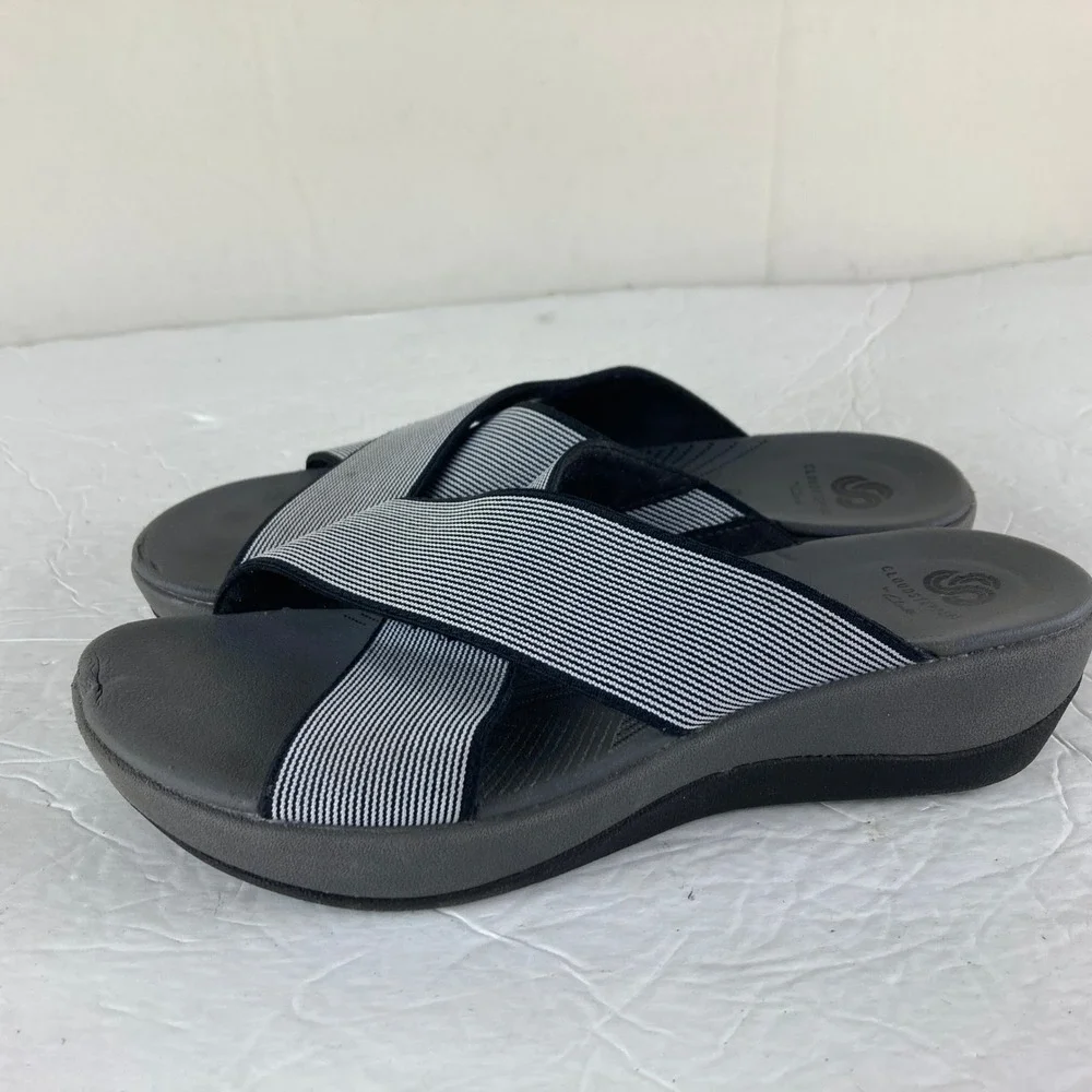 Clarks Cloudsteppers Arla Glison Womens 6 Black White Striped Slides - Picture 3 of 7